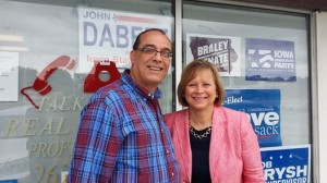House district 91 candidate John Dabeet poses with Lt. Governor candidate Monica Vernon in Muscatine Saturday
